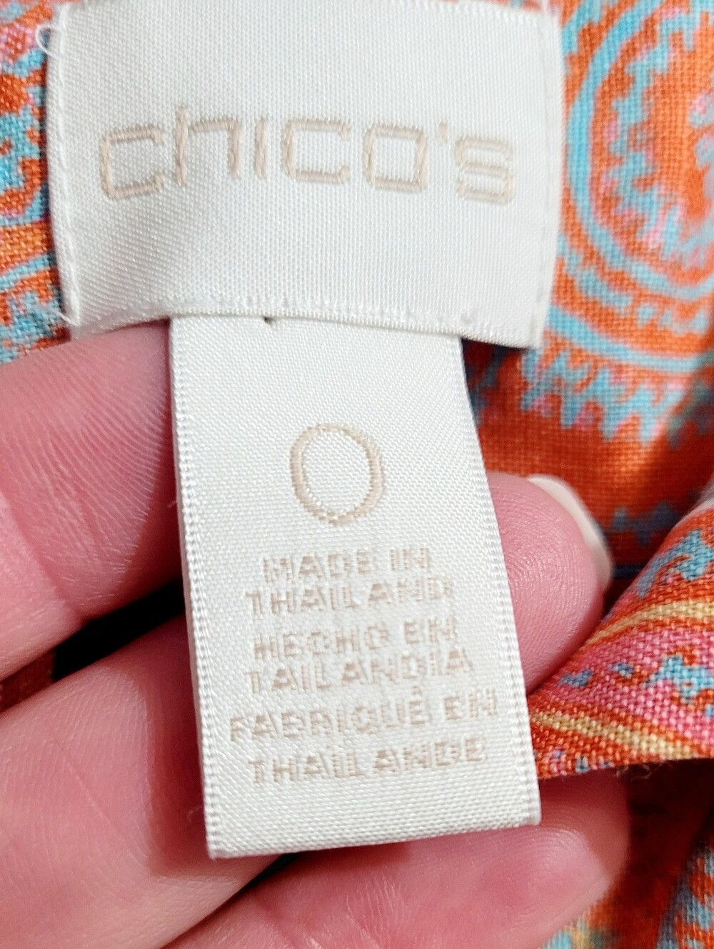 Chico's Size Small 100% Linen Paisley Button Front Shirt Coral Blue 3/4 Sleeve - Picture 7 of 13